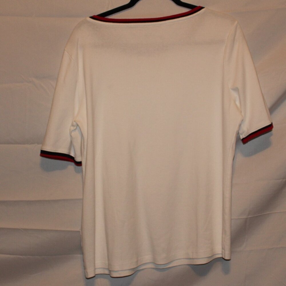 Tommy Hilfiger, Short Sleeve T-Shirt, XL, White w/ Blue & Red Trim, Cotton - Picture 2 of 5
